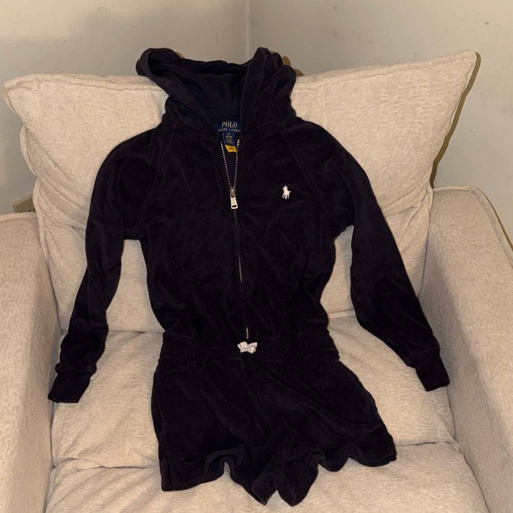 Polo by Ralph Lauren Black Hoodie Romper swim coverup